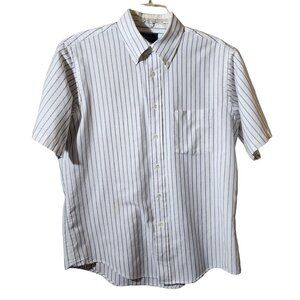 Cavallon Custom Collection White Blue Striped Button Down Short Sleeve Shirt